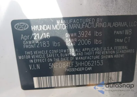 2017 Hyundai Elantra Limited from USA, damaged, VIN 5NPD84LF3HH062153